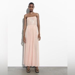 NWT Zara Woman Sequin Sequined Knit Dress Pastel Pink Size S Small